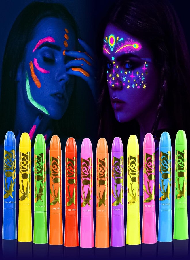 BRIMFULITE Glow in the UV Light Paint, Non-Toxic Neon Face Paint, Washable & Compact Glow Face Paint for Halloween, Cosplay, Party 12 PCS - Image 1